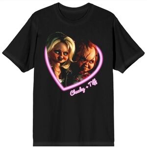 Child's Play Chucky & Tiffany Heart Unisex Tee, Black  M adults
